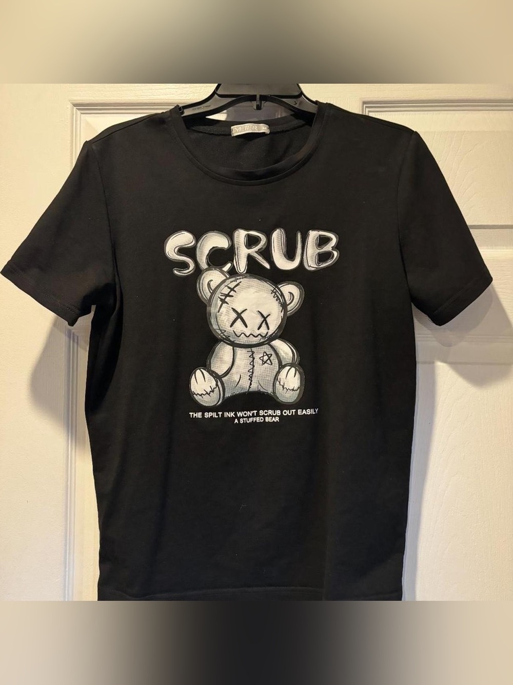 Black Short-Sleeve Kids Tee with White Bear 'SCRUB' Graphic